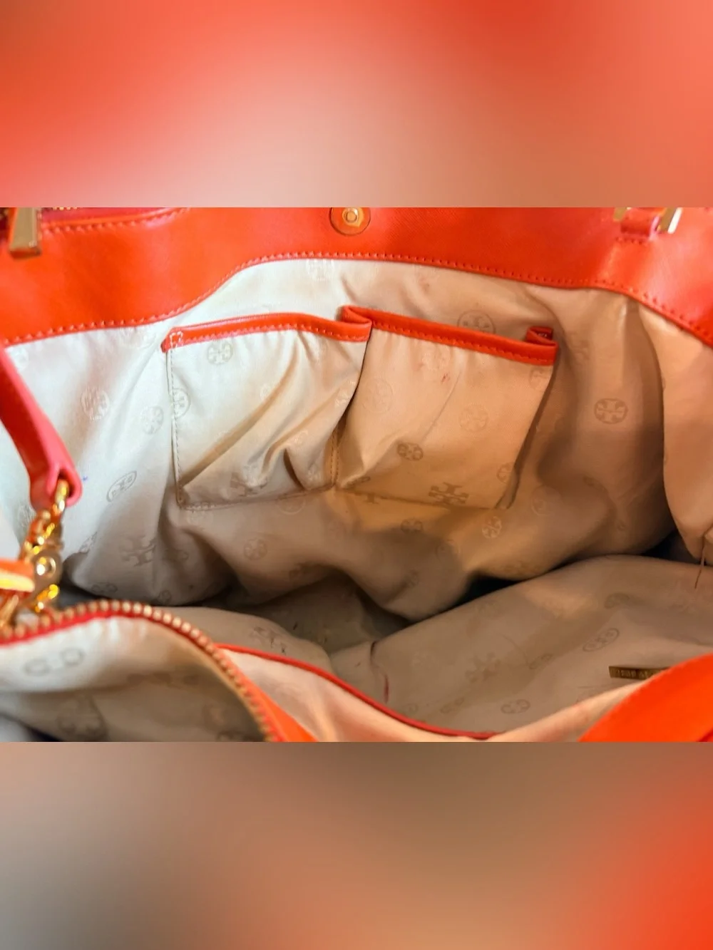 Tory Burch Amanda Orange Pebbled Leather Satchel Crossbody Bag